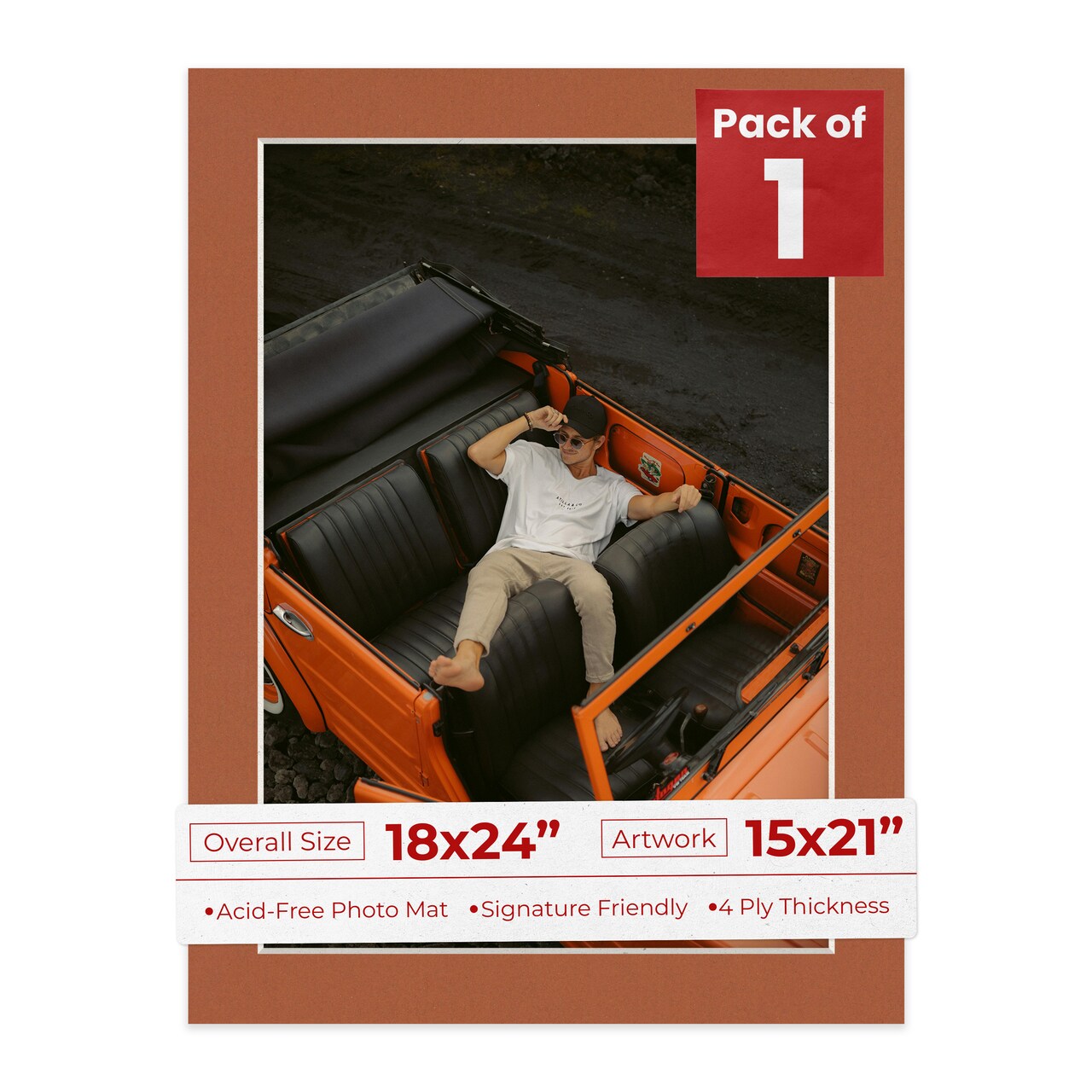 Terra-cotta Red Mat Board for 18x24 Frames - Fits 15x21 Photos